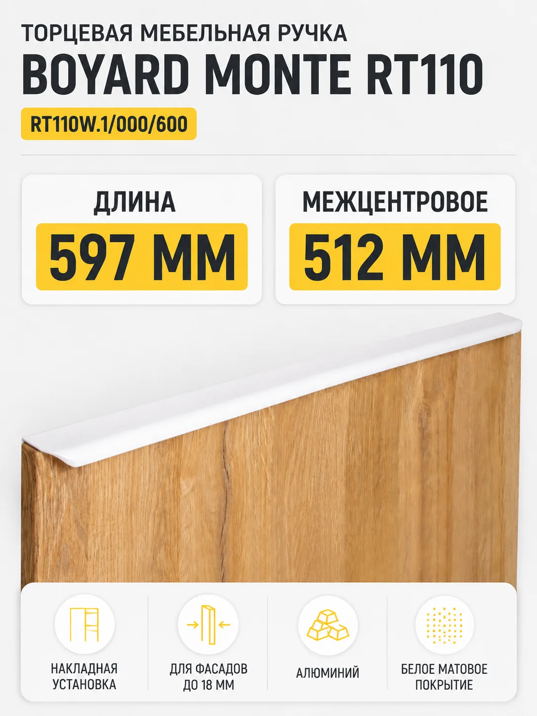 Мебельная ручка MONTE RT110W.1/000/600