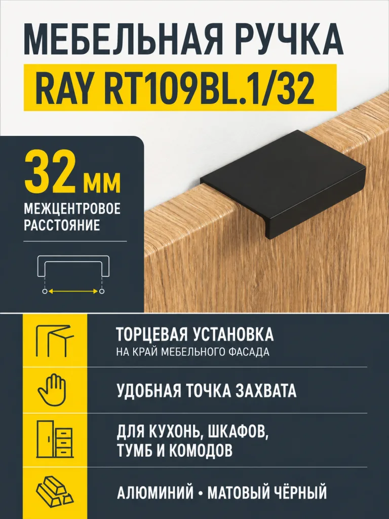 Мебельная ручка RAY RT109BL.1/32