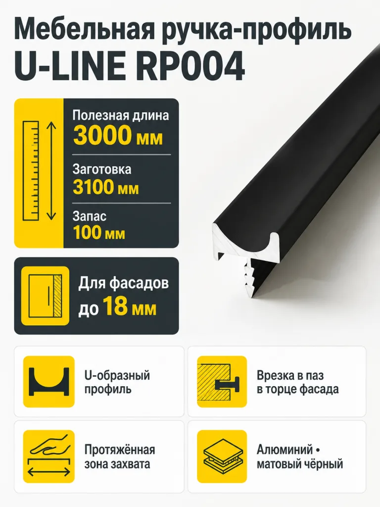 Мебельная ручка U-LINE RP004BL.1/000/3000