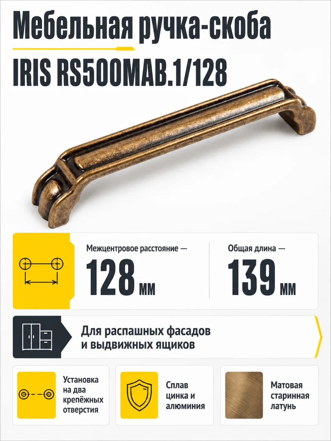 Мебельная ручка IRIS RS500MAB.1/128