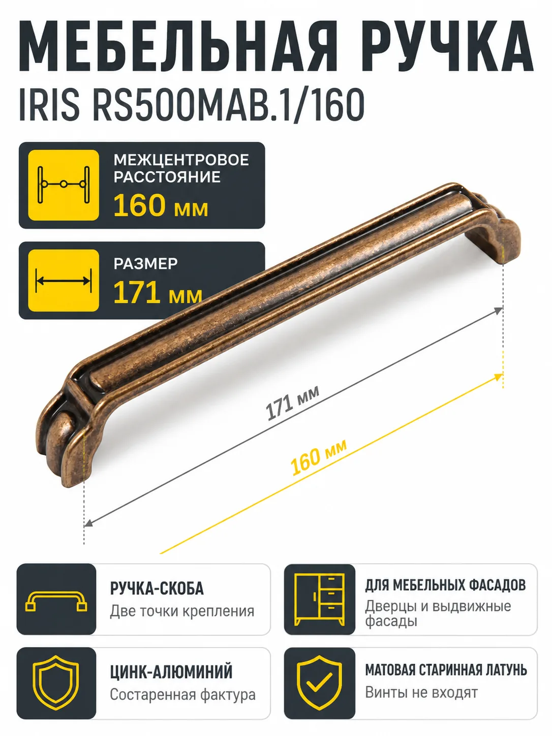 Мебельная ручка IRIS RS500MAB.1/160