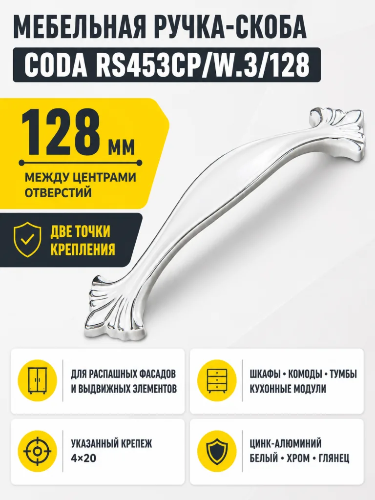 Мебельная ручка CODA RS453CP/W.3/128