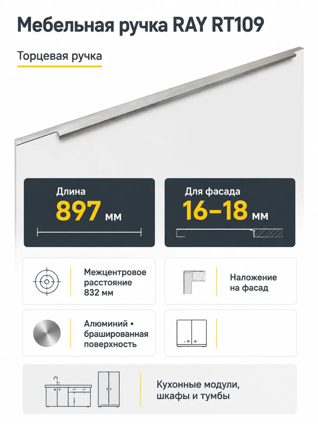 Мебельная ручка RAY RT109SST.1/000/900