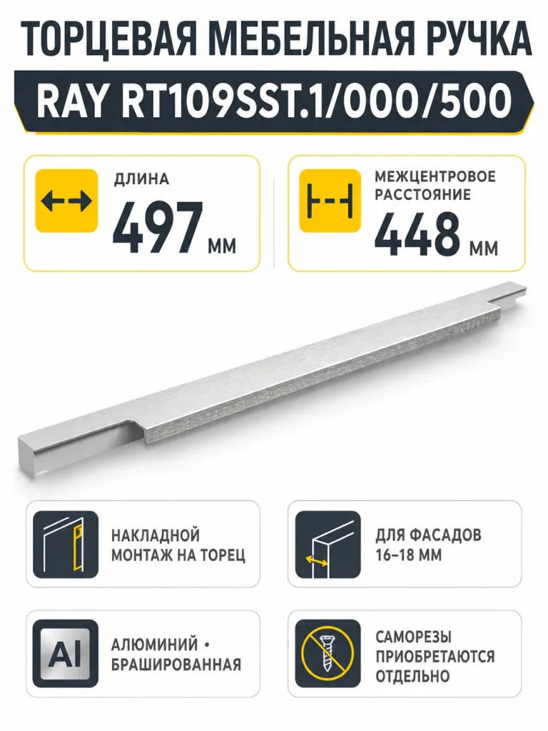 Мебельная ручка RAY RT109SST.1/000/500
