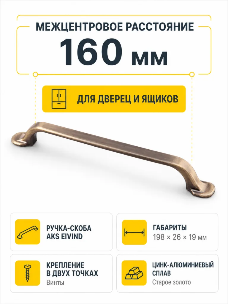 Ручка меб. скоба мет. EIVIND 160 старое золото, AKS
