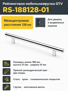 Ручка рейлинговая RS D-12 L-128мм, хром