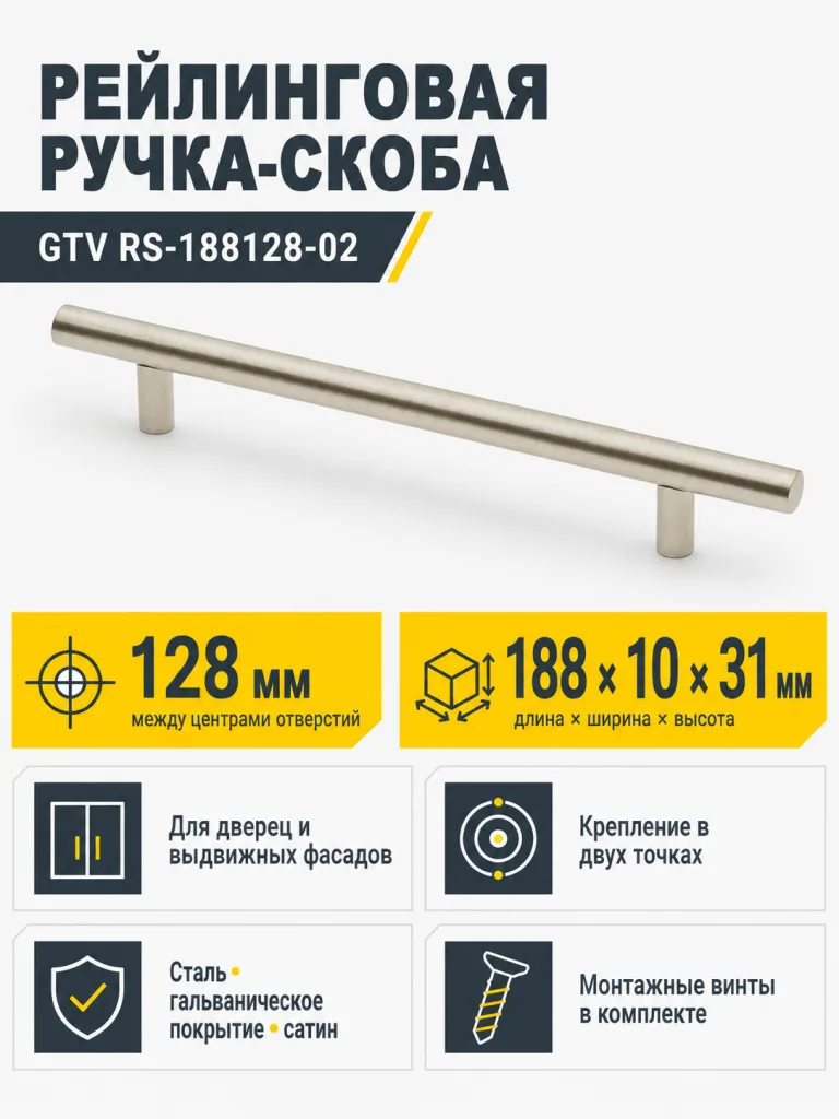 Ручка рейлинговая RS D-12 L-128мм, сатин