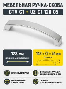 Ручка мебельная UZ-G1 L-128мм, алюминий