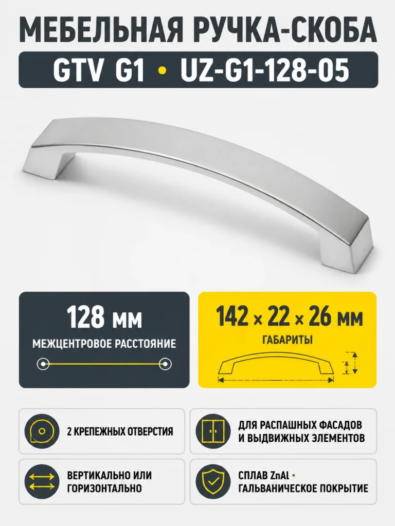 Ручка мебельная UZ-G1 L-128мм, алюминий