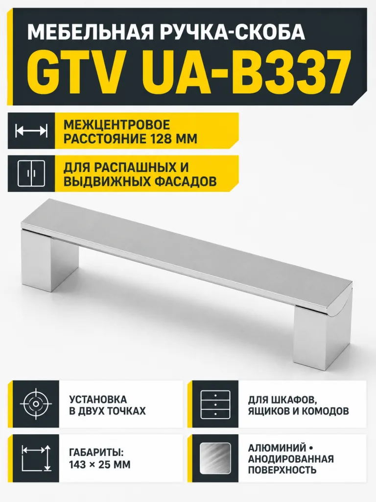 Ручка мебельная UA-B337 L-128мм, алюминий