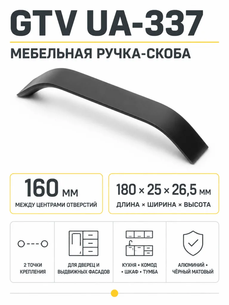 Ручка мебельная UA-337 L-160мм, черный матовый