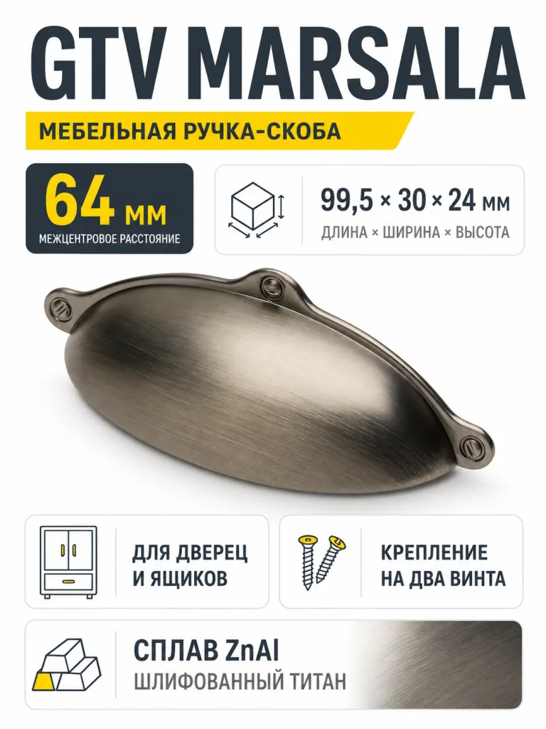 Ручка мебельная MARSALA L-64мм, шлифованный титан