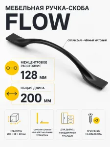 Ручка мебельная FLOW L-128мм, черный матовый