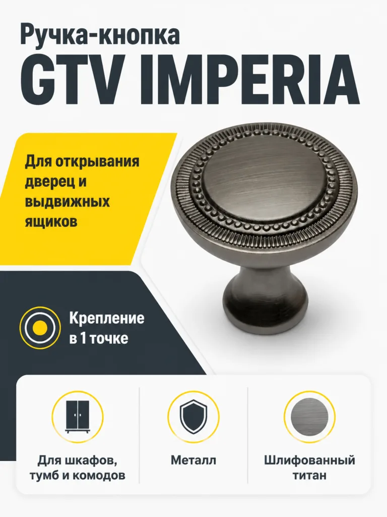 Ручка-кнопка IMPERIA, шлифованный титан