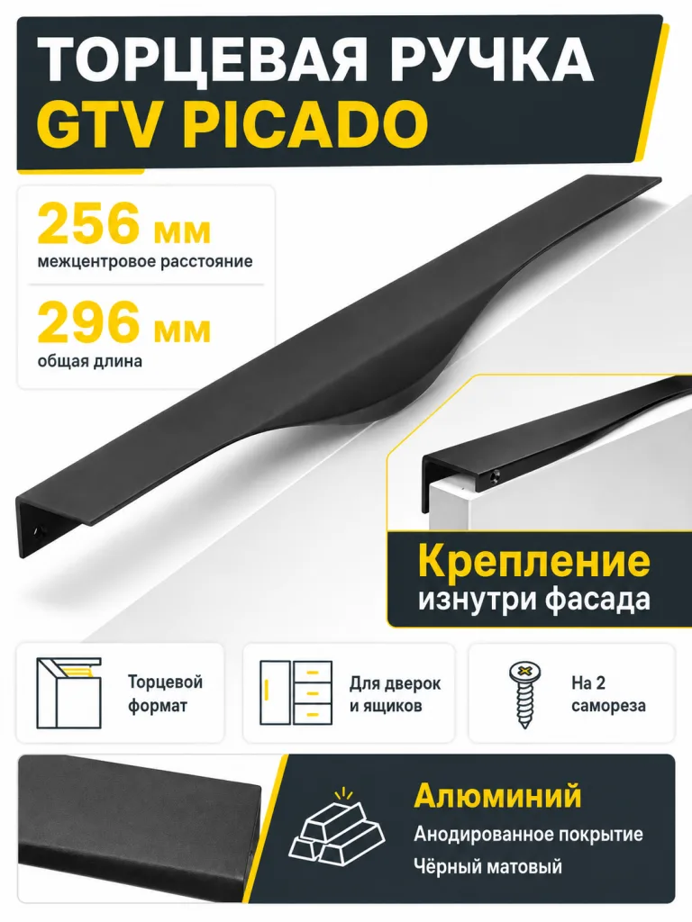 Ручка торцевая PICADO 256/296 мм, черный матовый