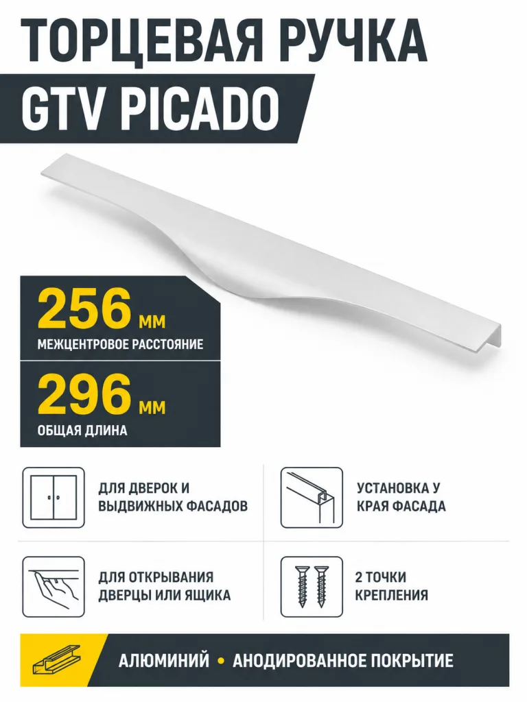 Ручка торцевая PICADO 256/296 мм, алюминий