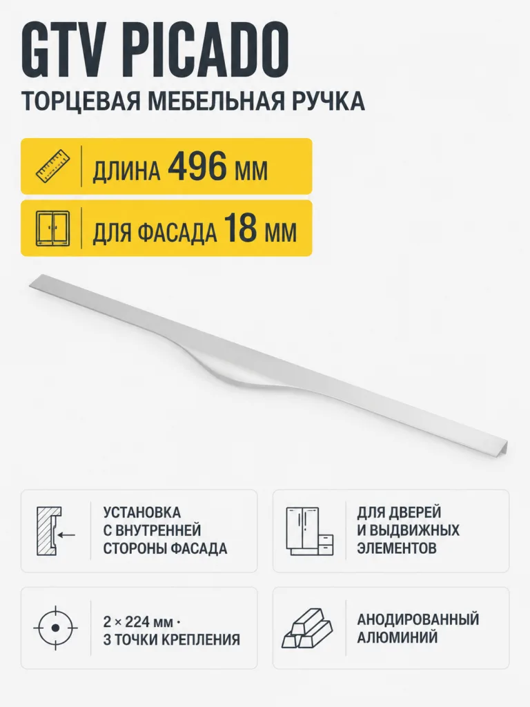 Ручка торцевая PICADO 224/496 мм, алюминий