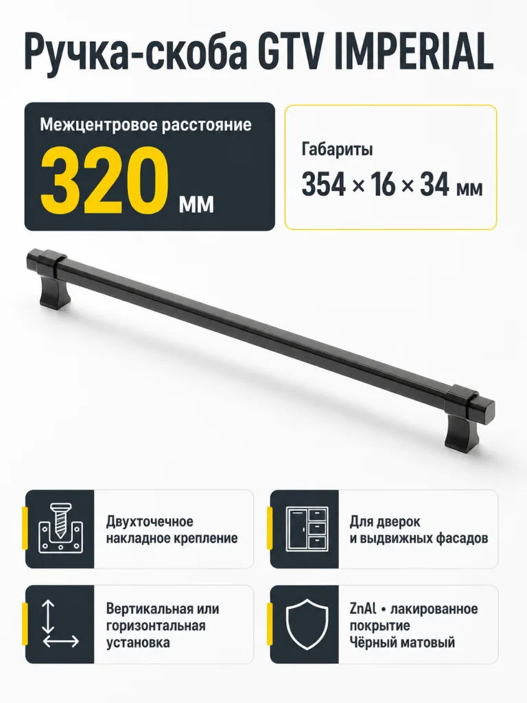 Ручка мебельная IMPERIAL L-320мм, черный матовый