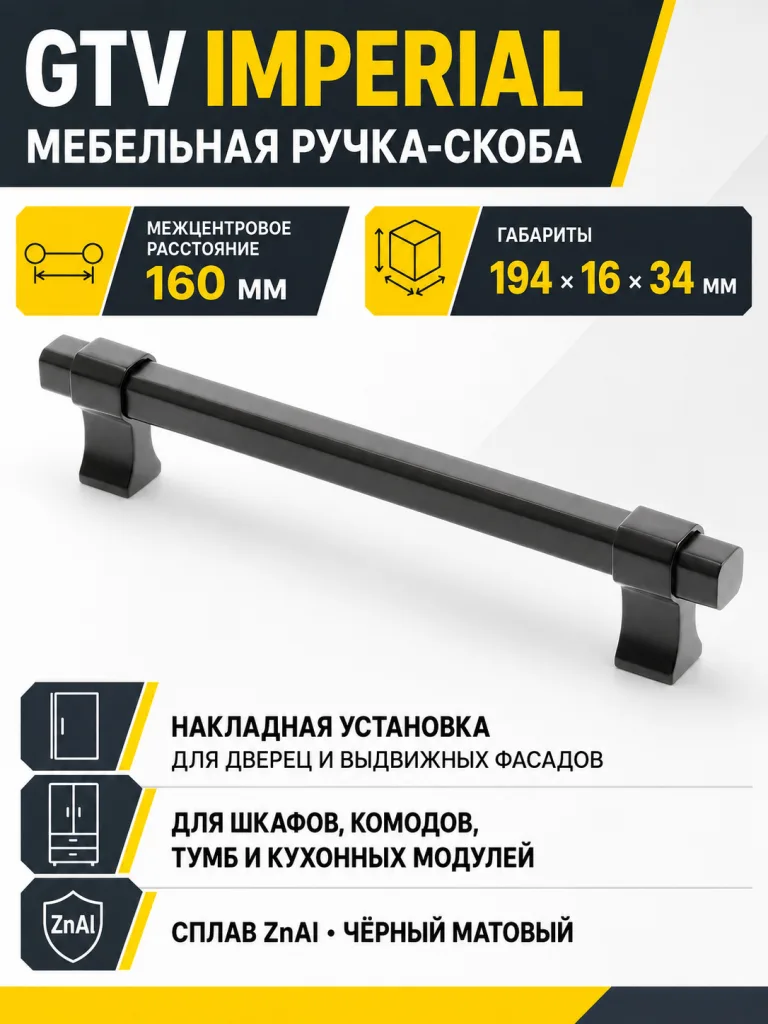 Ручка мебельная IMPERIAL L-160мм, черный матовый