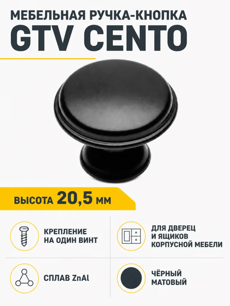 Ручка-кнопка CENTO, черный матовый