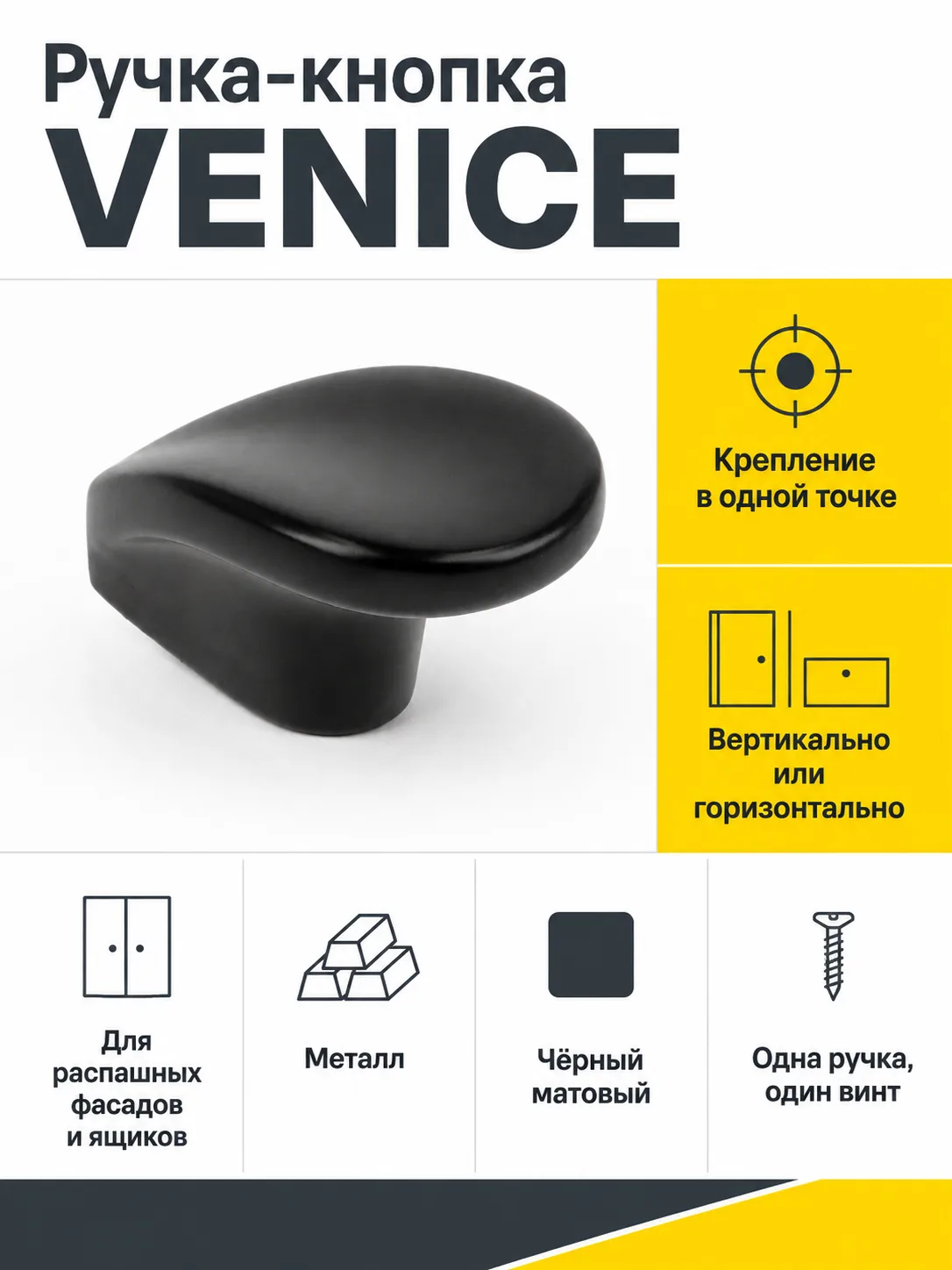 Ручка-кнопка VENICE, черный матовый