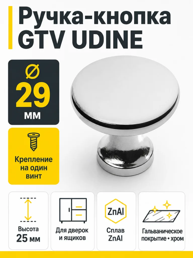Ручка-кнопка UDINE, хром