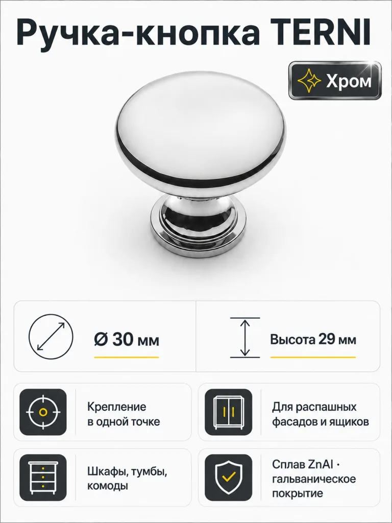 Ручка-кнопка TERNI, хром