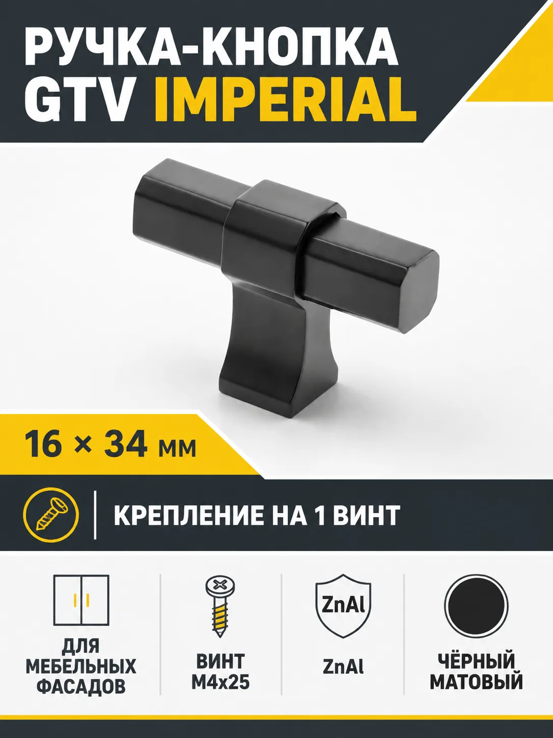 Ручка-кнопка IMPERIAL, черный матовый