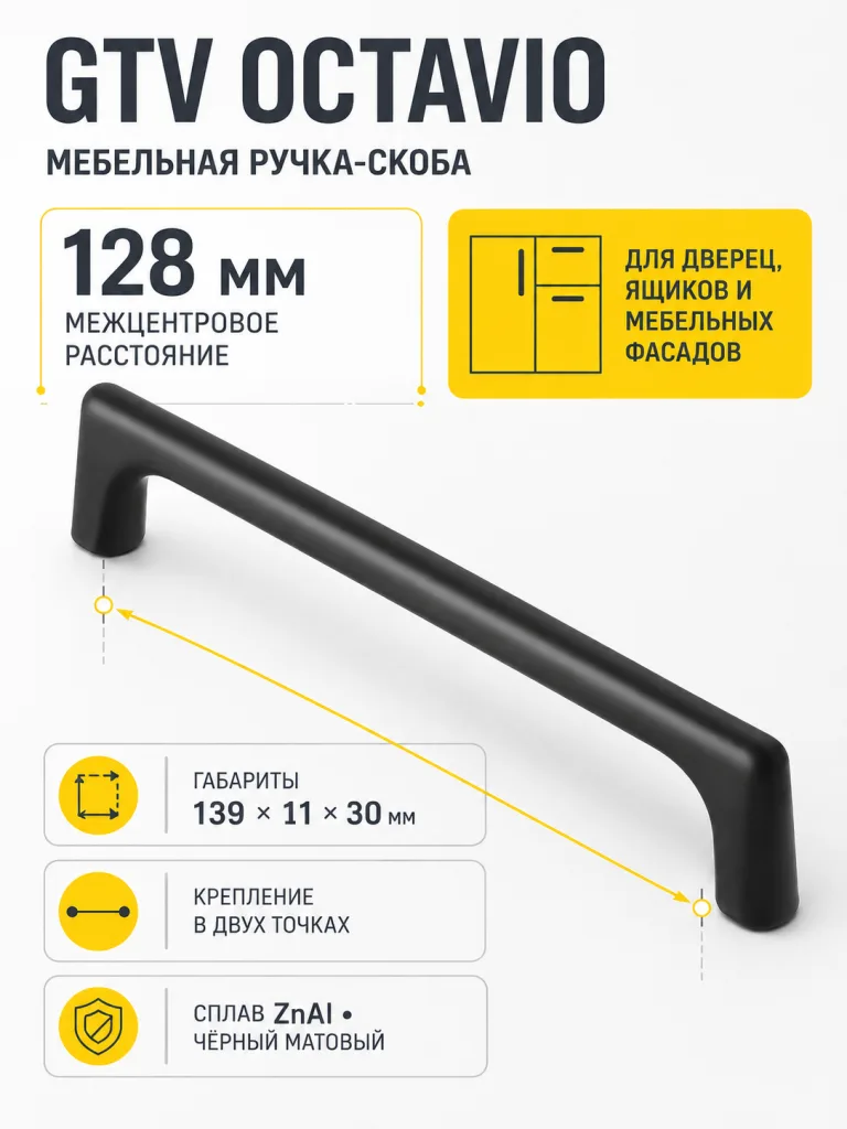 Ручка мебельная OCTAVIO L-128мм, черный матовый