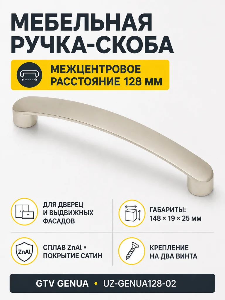 Ручка мебельная GENUA L-128мм, сатин