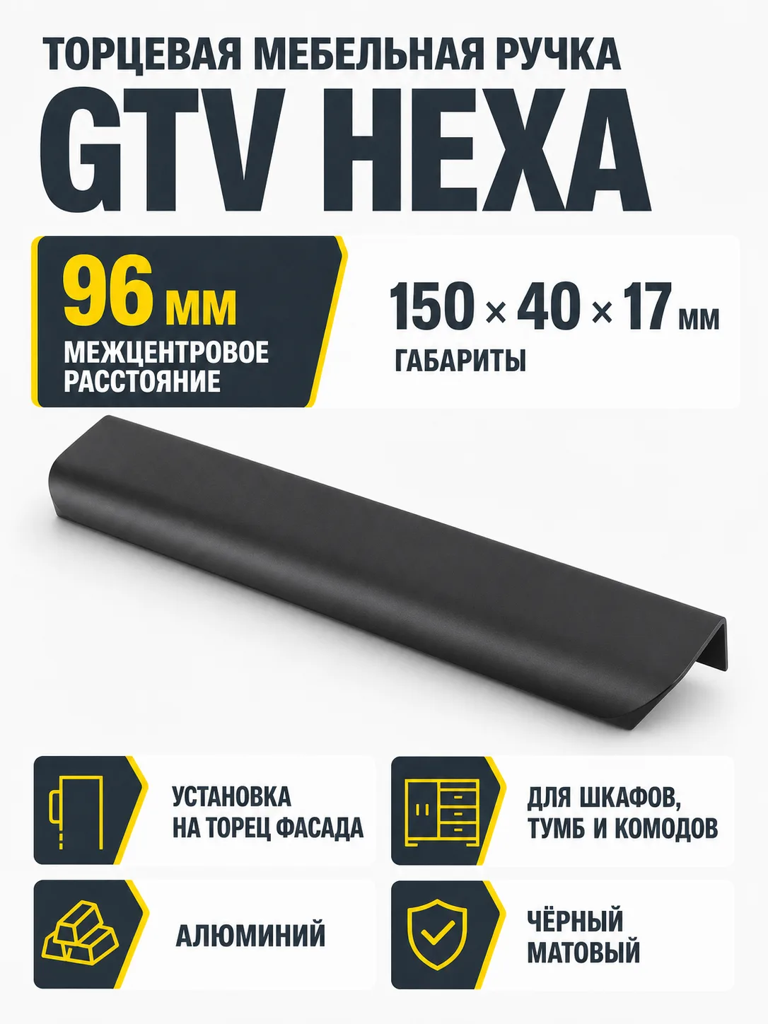 Ручка торцевая HEXA 96/150 мм, черный матовый
