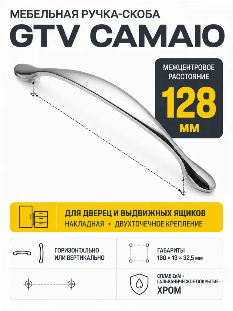 Ручка мебельная CAMAIO L-128мм, хром