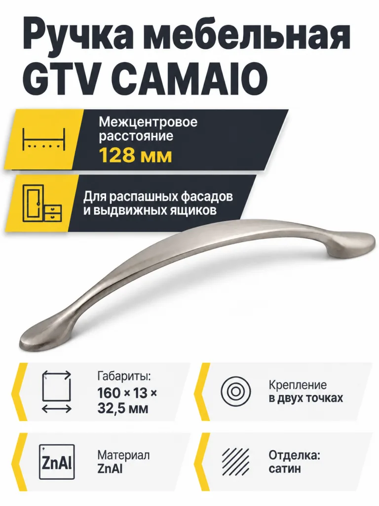 Ручка мебельная CAMAIO L-128мм, сатин