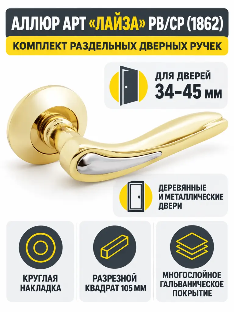 АЛЛЮР АРТ "ЛАЙЗА" PB CP (1862) золото хром Комплект ручек