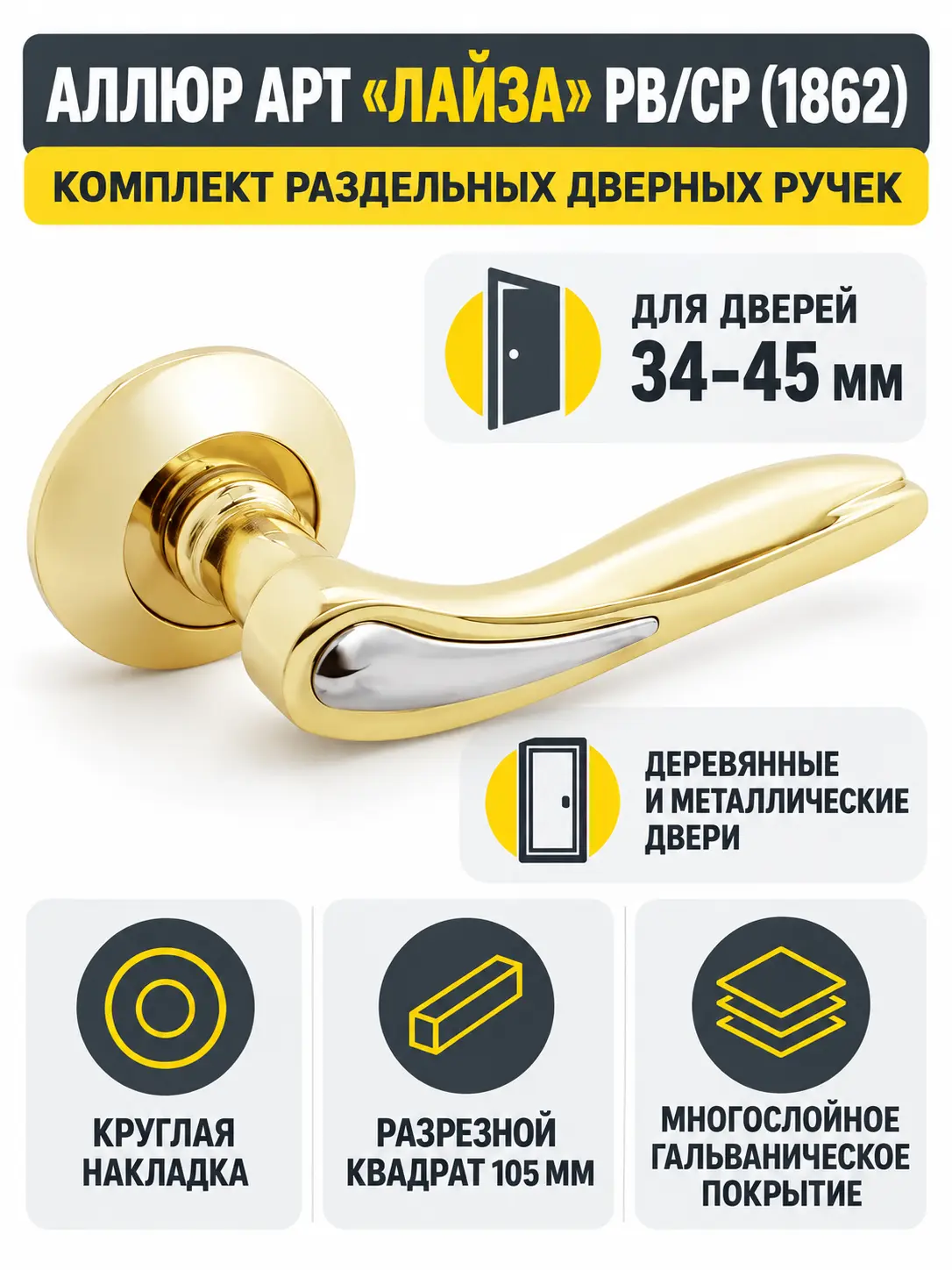 АЛЛЮР АРТ "ЛАЙЗА" PB CP (1862) золото хром Комплект ручек