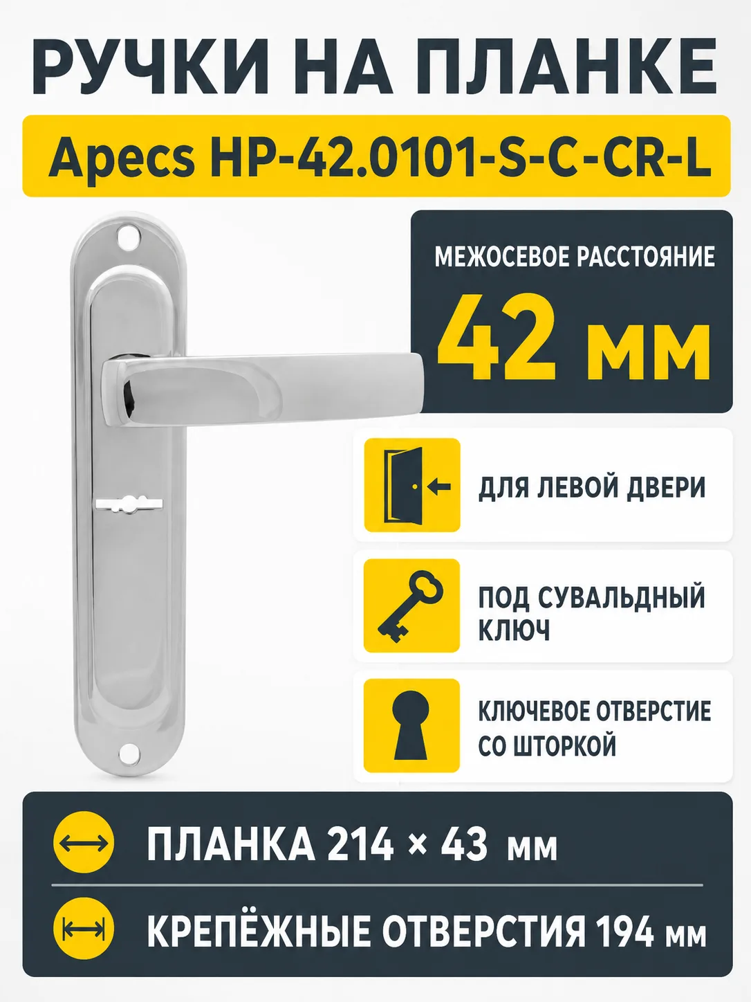 Ручки на планке Apecs НР-42.0101-S-C-CR-L