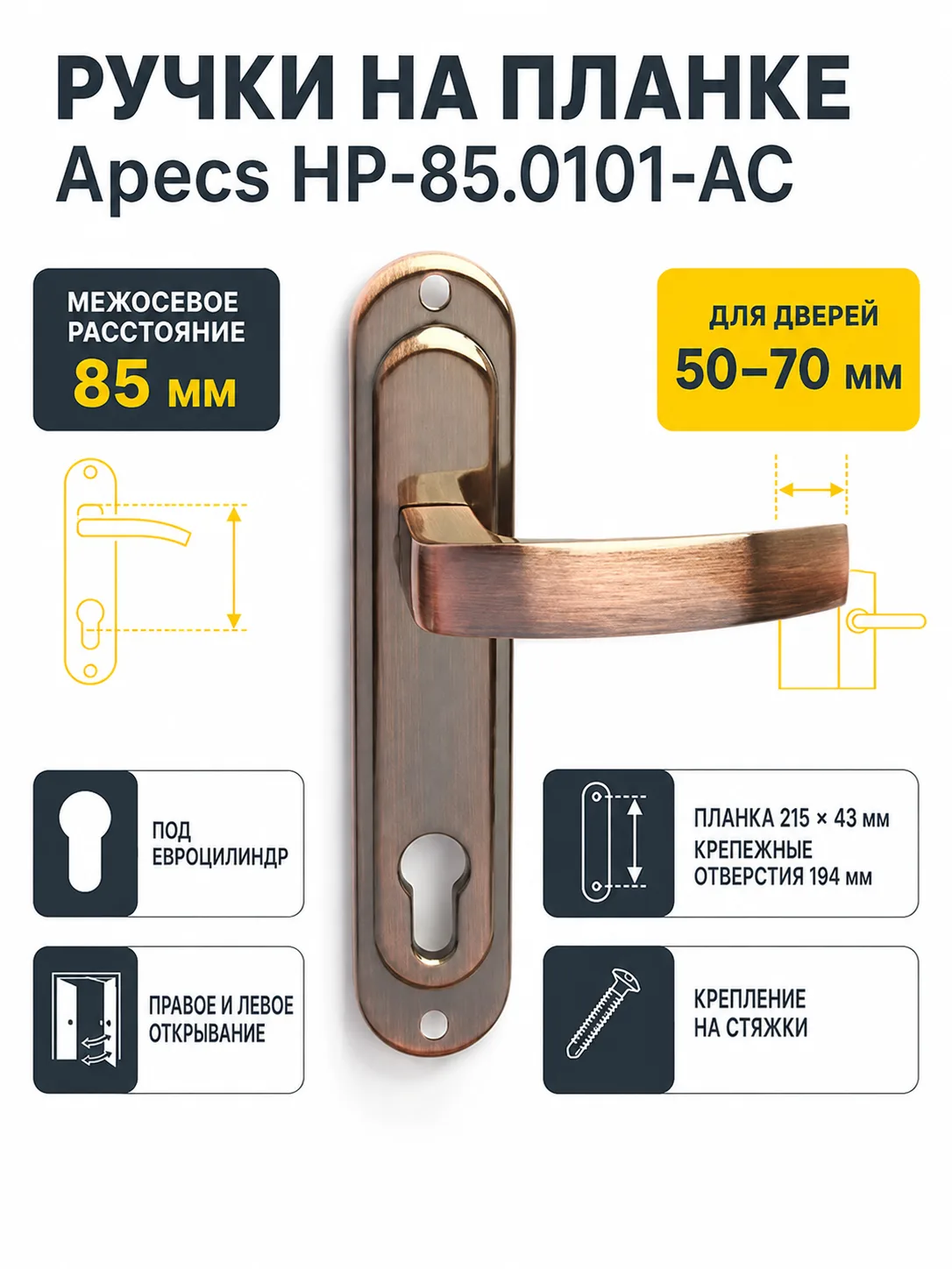 Ручки на планке Apecs НР-85.0101-АС