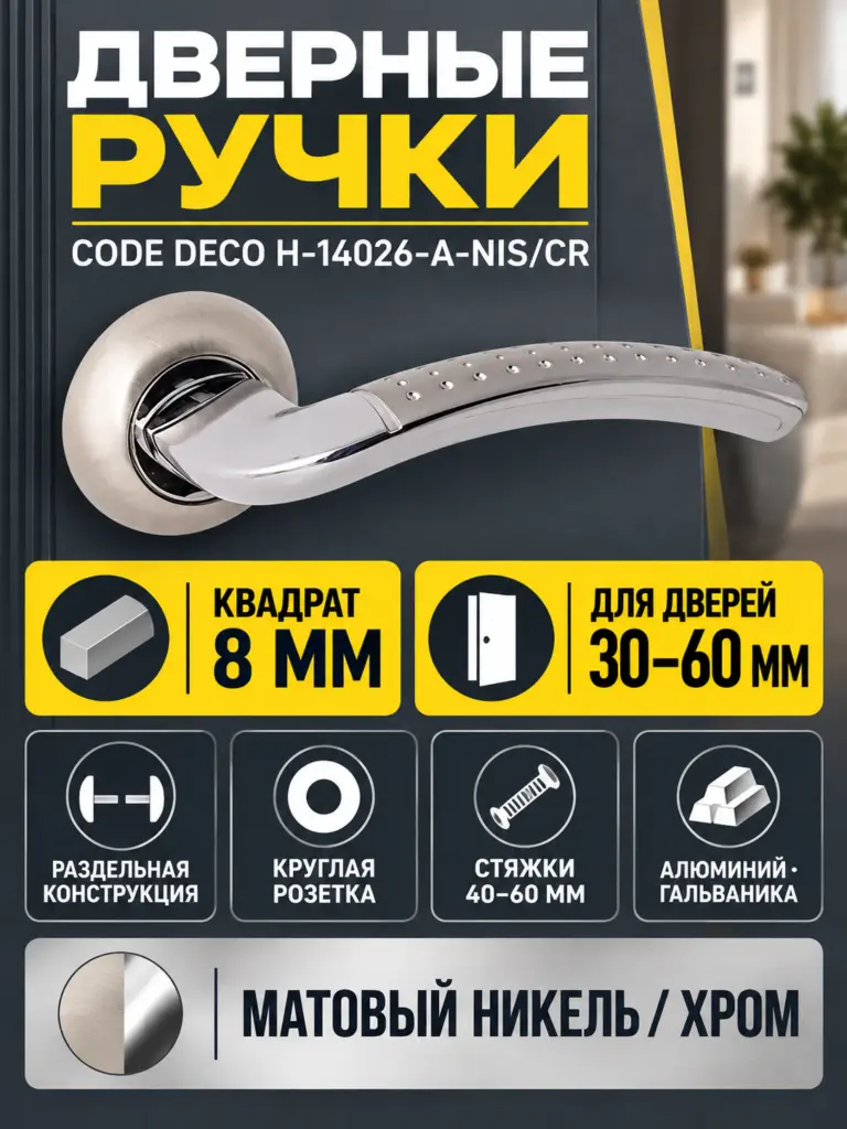 Ручки дверные Code Deco H-14026-A-NIS CR
