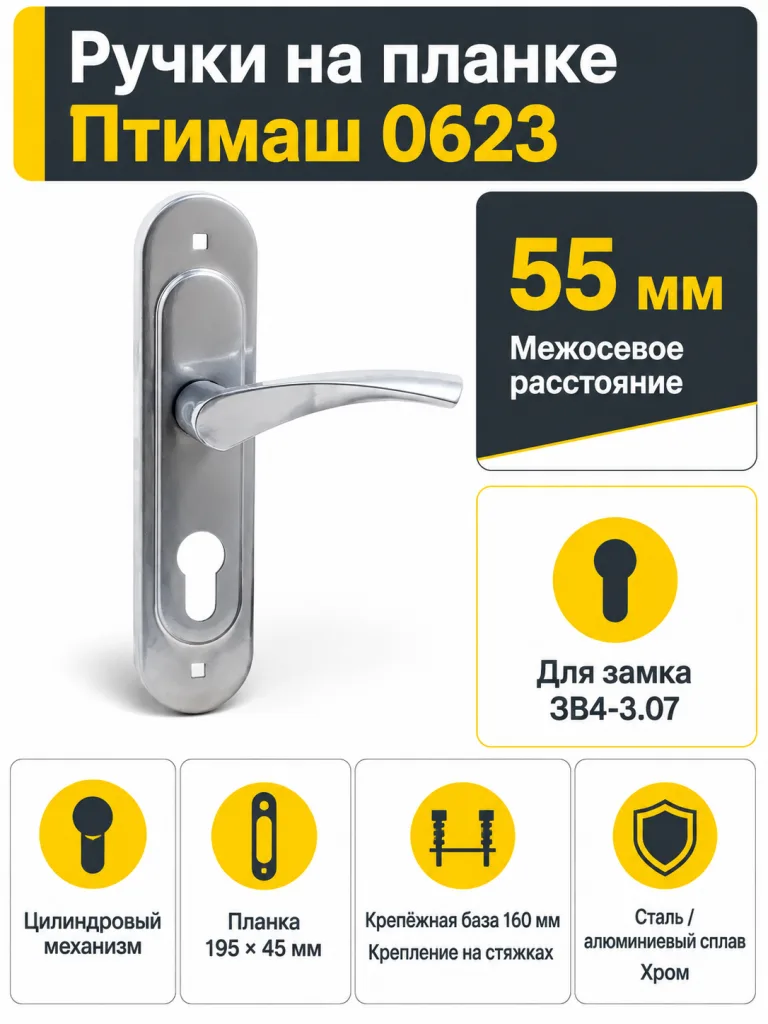 12565 Птимаш 0623 хром м о 55 к ЗВ4-3.07 Ручки на планке