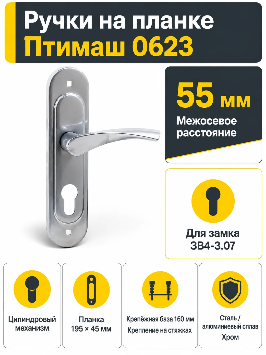 12565 Птимаш 0623 хром м о 55 к ЗВ4-3.07 Ручки на планке