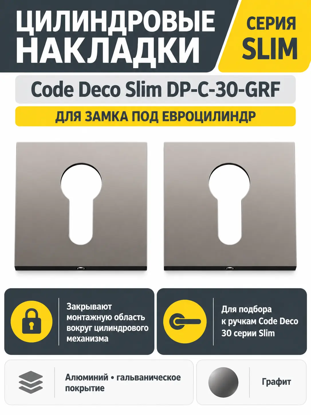 Накладки цилиндровые Code Deco Slim DP-C-30-GRF