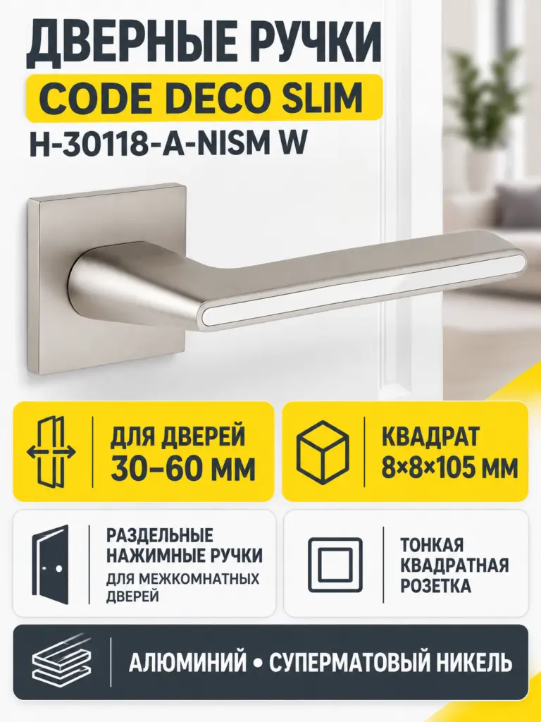 Ручки дверные Code Deco Slim H-30118-A-NISM W