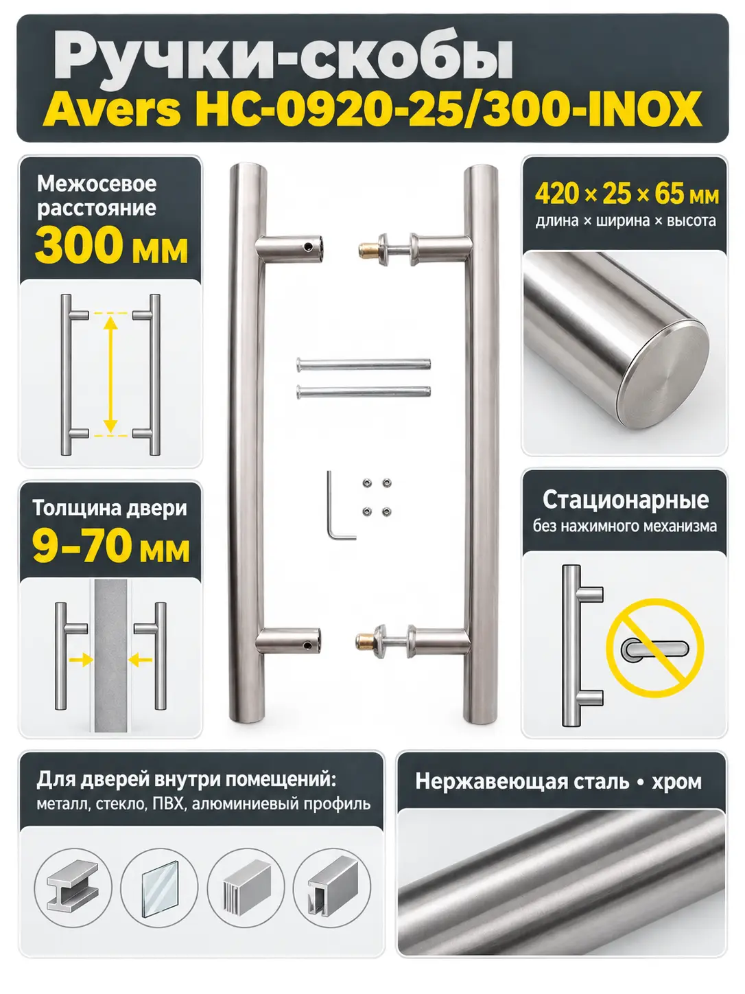 Ручки-скобы Avers HC-0920-25 300-INOX