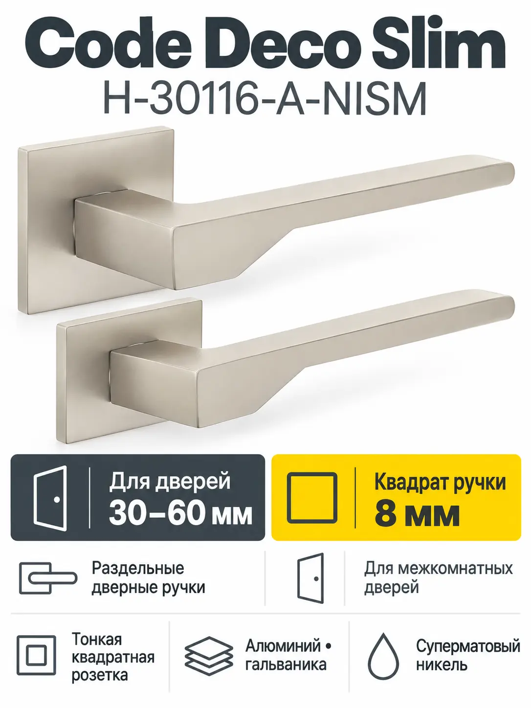 Ручки дверные Code Deco Slim H-30116-A-NISM