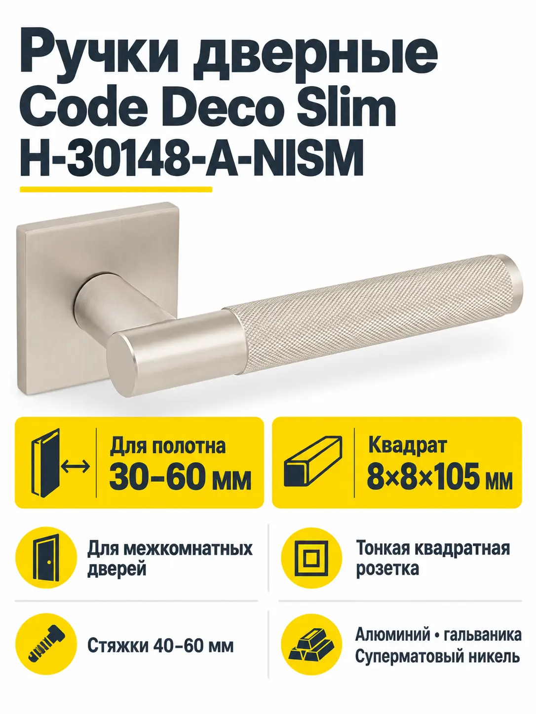 Ручки дверные Code Deco Slim H-30148-A-NISM
