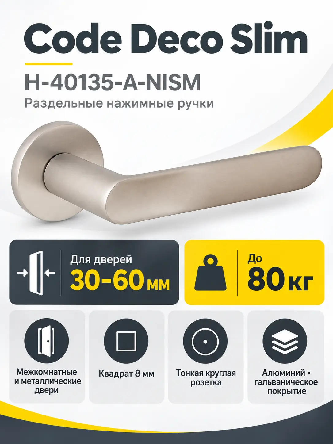 Ручки дверные Code Deco Slim H-40135-A-NISM