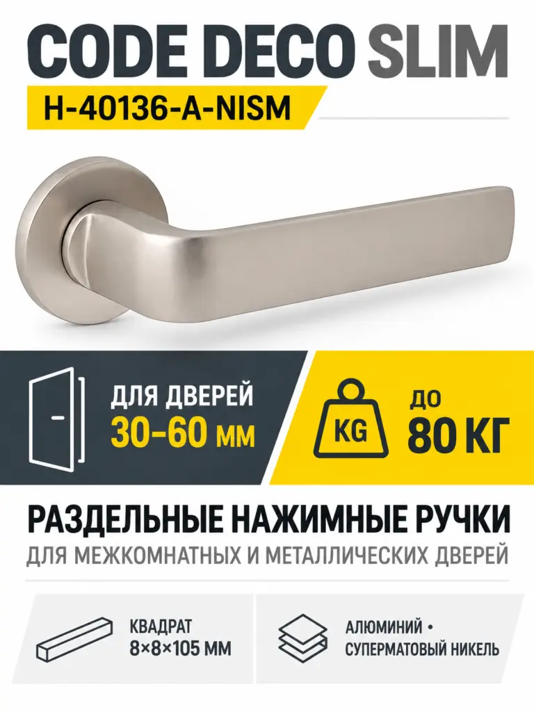 Ручки дверные Code Deco Slim H-40136-A-NISM