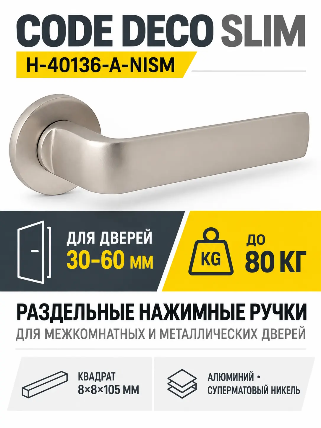 Ручки дверные Code Deco Slim H-40136-A-NISM