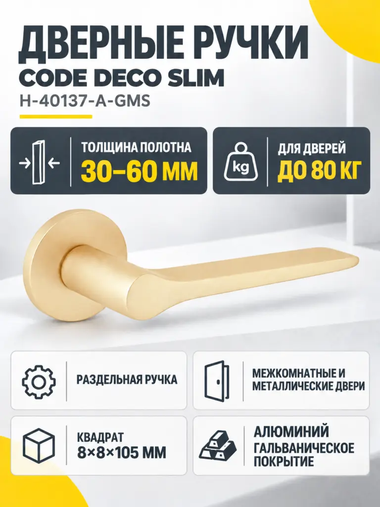 Ручки дверные Code Deco Slim H-40137-A-GMS