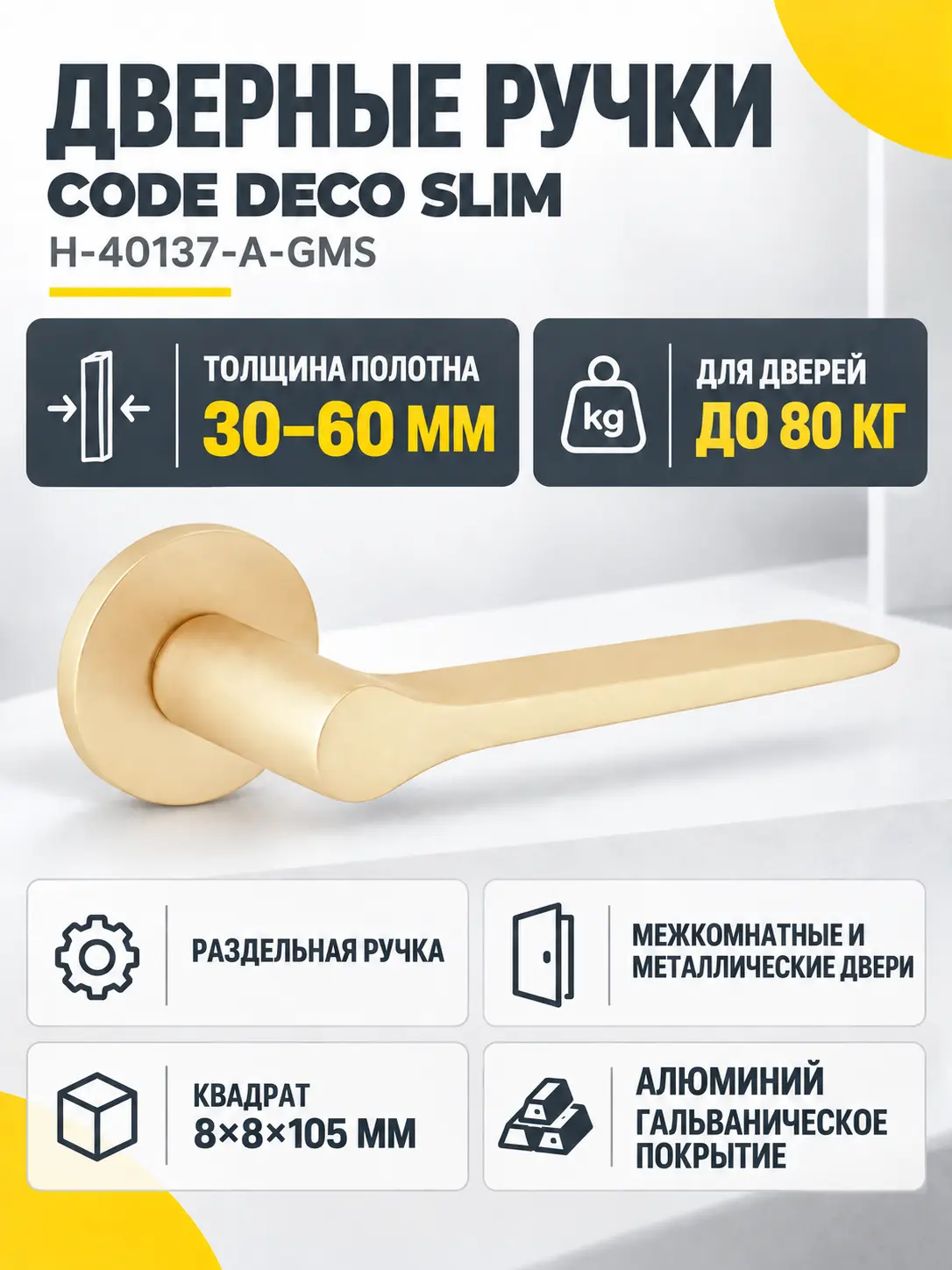 Ручки дверные Code Deco Slim H-40137-A-GMS